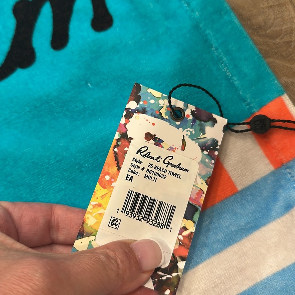 Robert Graham Vibrant Beach Towel - Blue, Orange, and Cream - Picture 2 of 4
